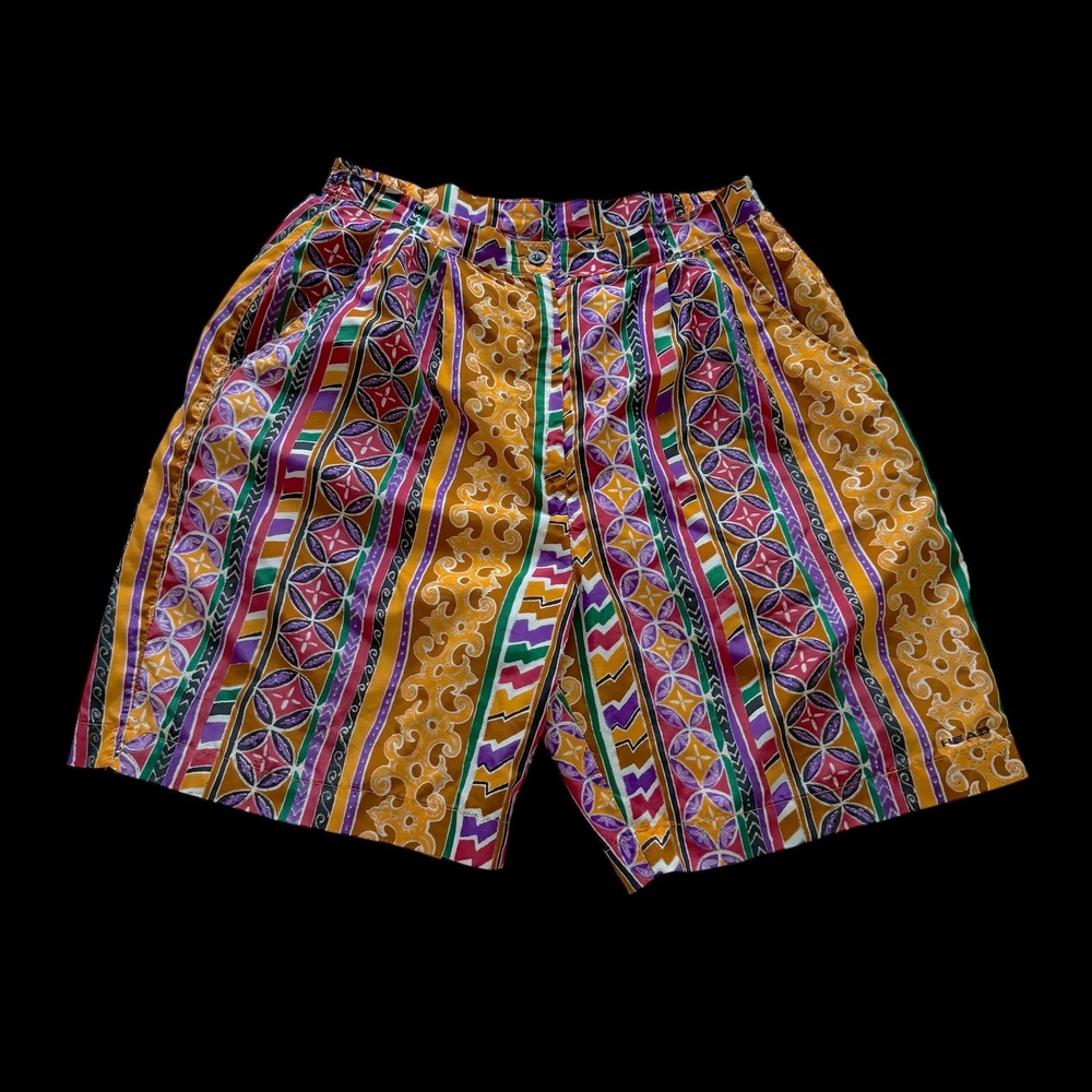 80's Head Womens Multi-Color Geometric Stripe Shorts Orange Purple Size 10 Retro